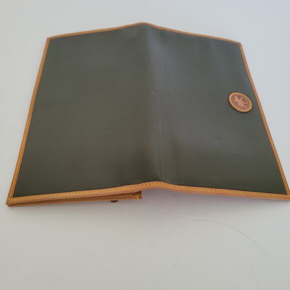 Hunting World Vintage Designer Tan Green Wallet Italian Retro Nylon Leather - Picture 8 of 11
